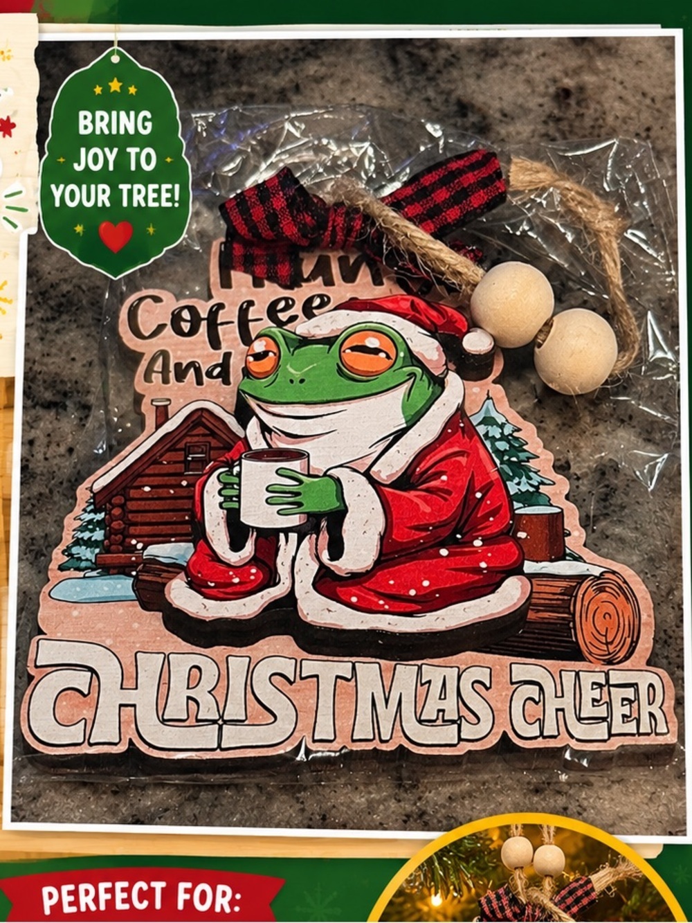 Holiday Frog Ornament - Red Santa Coat Christmas Cheer